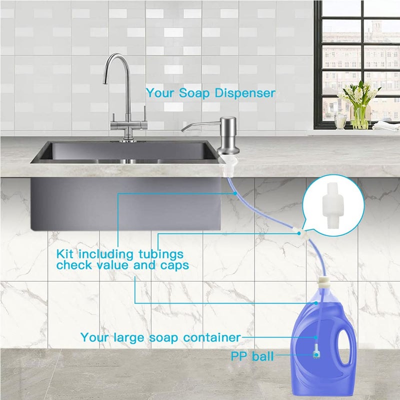OHiHi Dish Soap Dispenser for Kitchen Sink (Brushed Nickel), Countertop Sink Soap Dispenser Water Pump with 47â€ No-Spill Extension Tube Kit Design for Kitchen Bathroom, No More Refills ï¼ˆSliverï¼‰ - Image 3